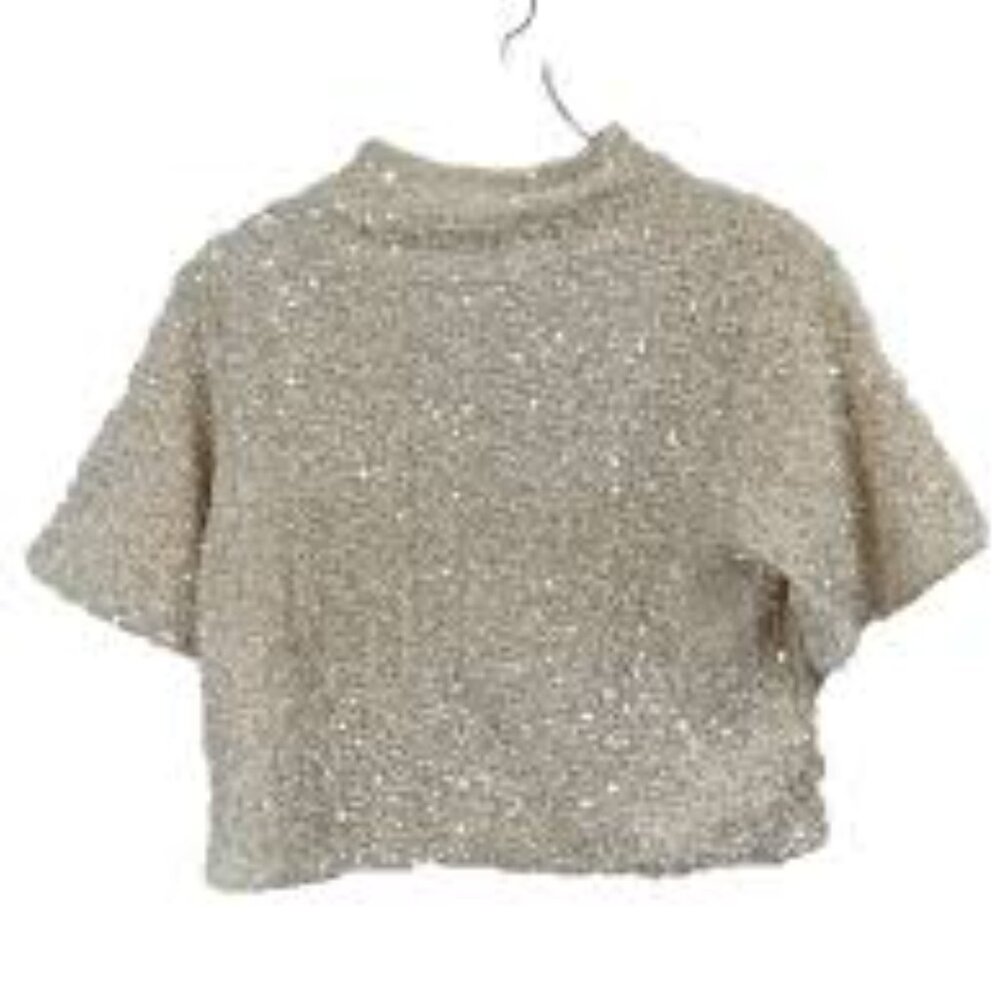 H&M Sequined Top Cream Sz L Like New